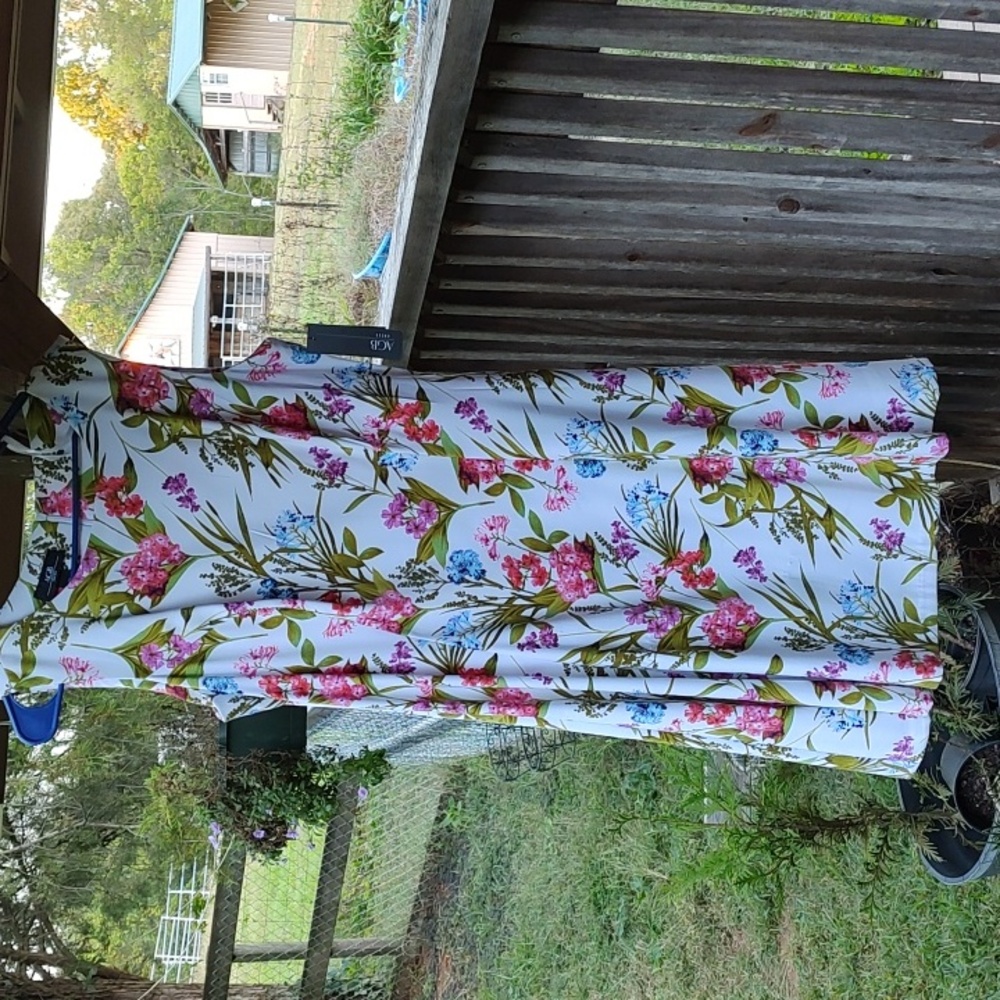 AGB Floral Midi Dress - White, Pink, Green